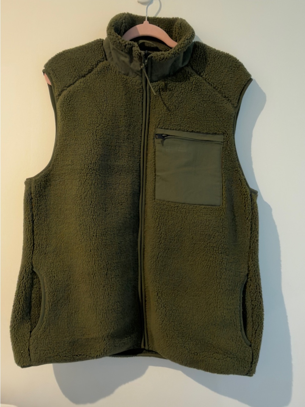 ONLY & SONS Olive Green Sherpa Zip Vest - Picture 4 of 6